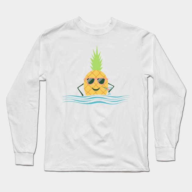 Pineapple waist in water with a cocktail in hand Long Sleeve T-Shirt by lakokakr